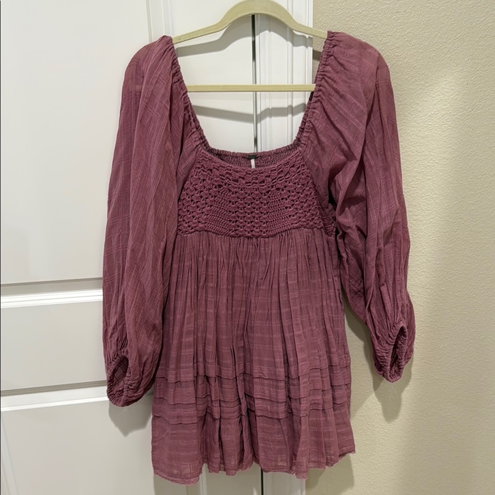 Free People Mauve Pink Smocked Tunic Dress